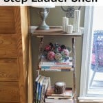 A trash to treasure Step Ladder Shelf makes the perfect side table in this shabby chic home filled with rustic repurposed treasures and budget DIY projects.