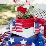 With only a bit of wood and paint this rustic shabby chic DIY centerpiece for 4th of July or other patriotic occasions adds to a beautiful holiday table.