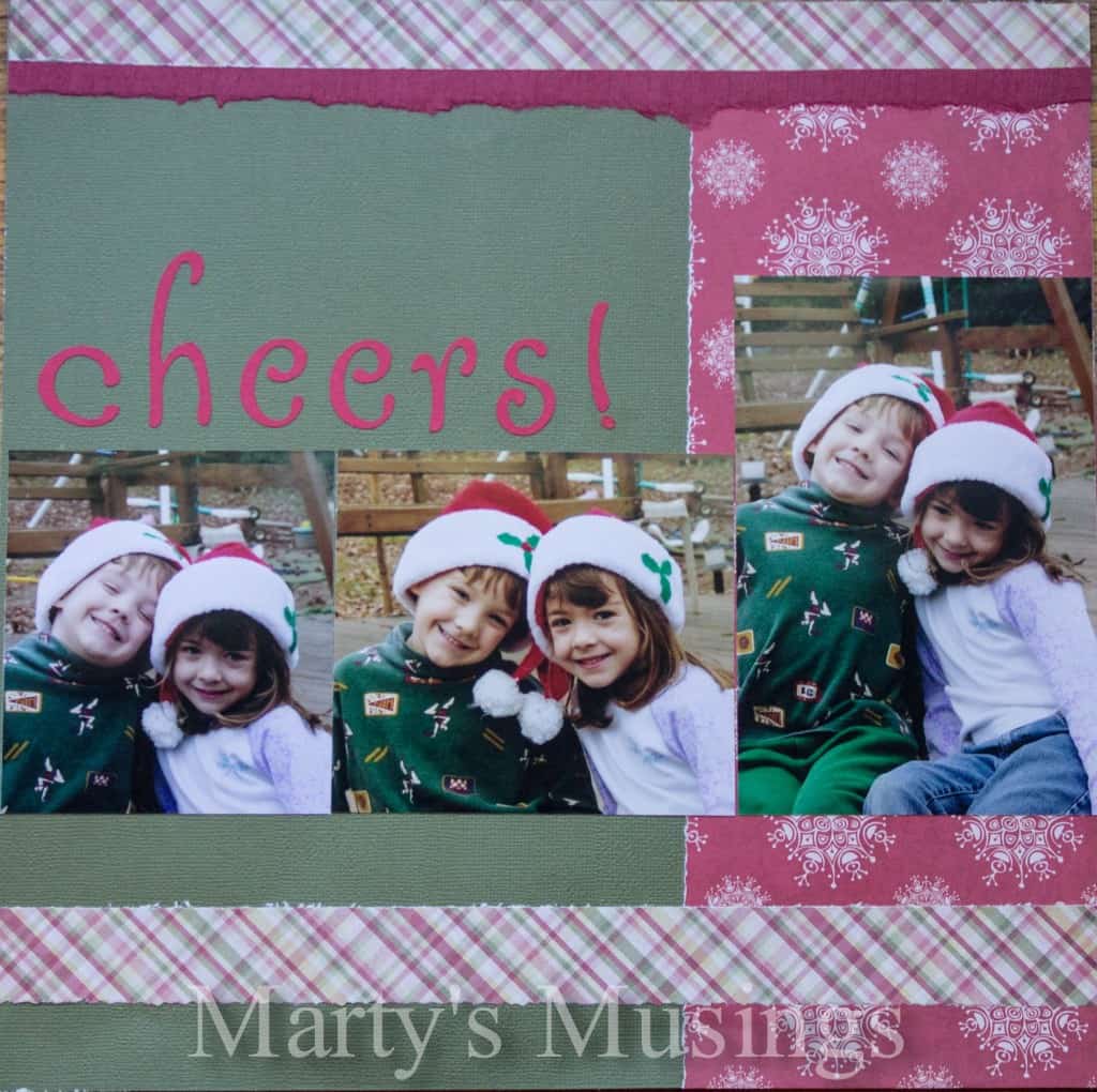 Scrapbooking Christmas layout with young kids in Santa's hats