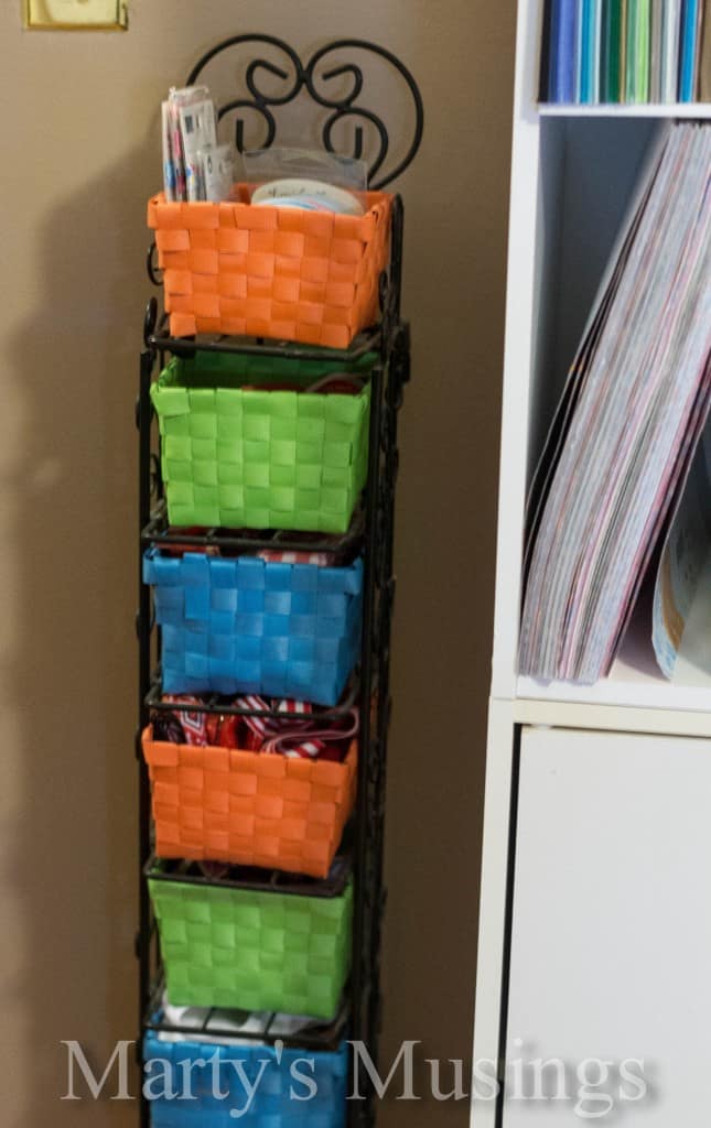 ribbons stored in baskets in cd storage