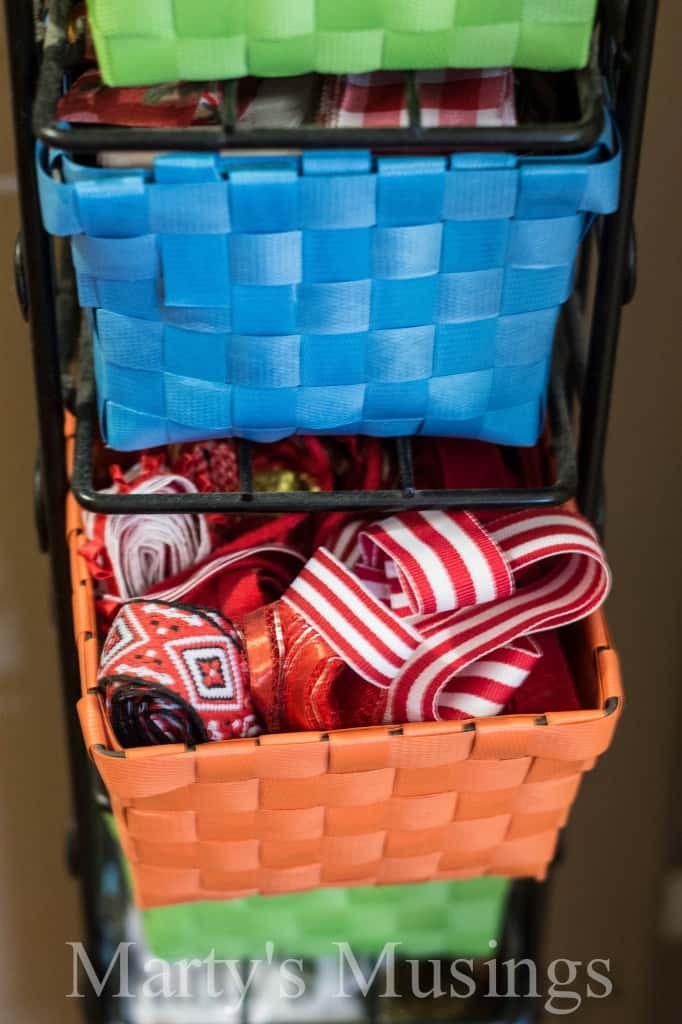 ribbons stored in baskets in cd storage