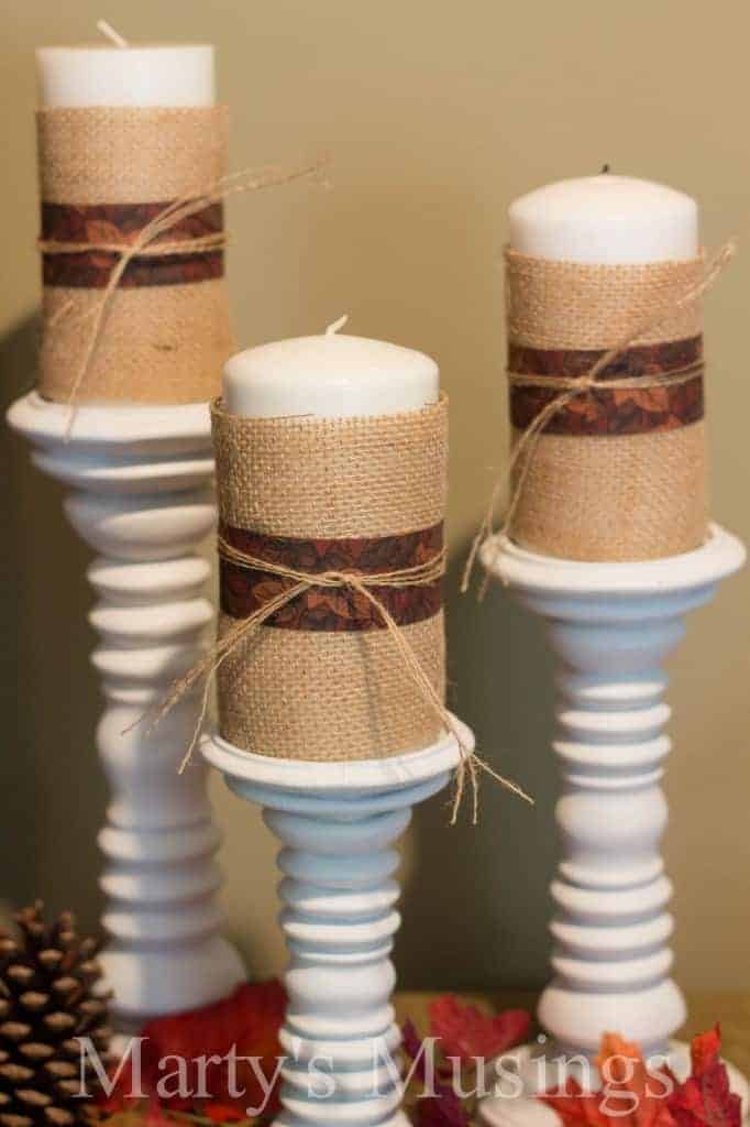 Burlap Wrapped Candles and Thrifty Fall Decor