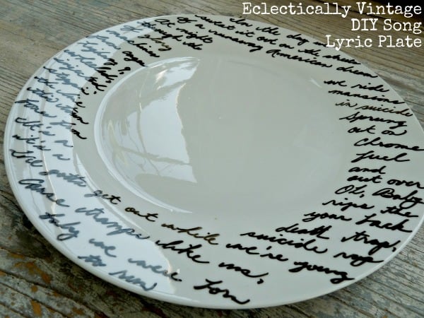 DIY song lyric plate