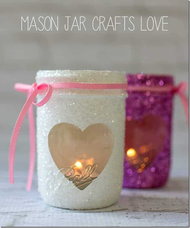 Glittered heart mason jar