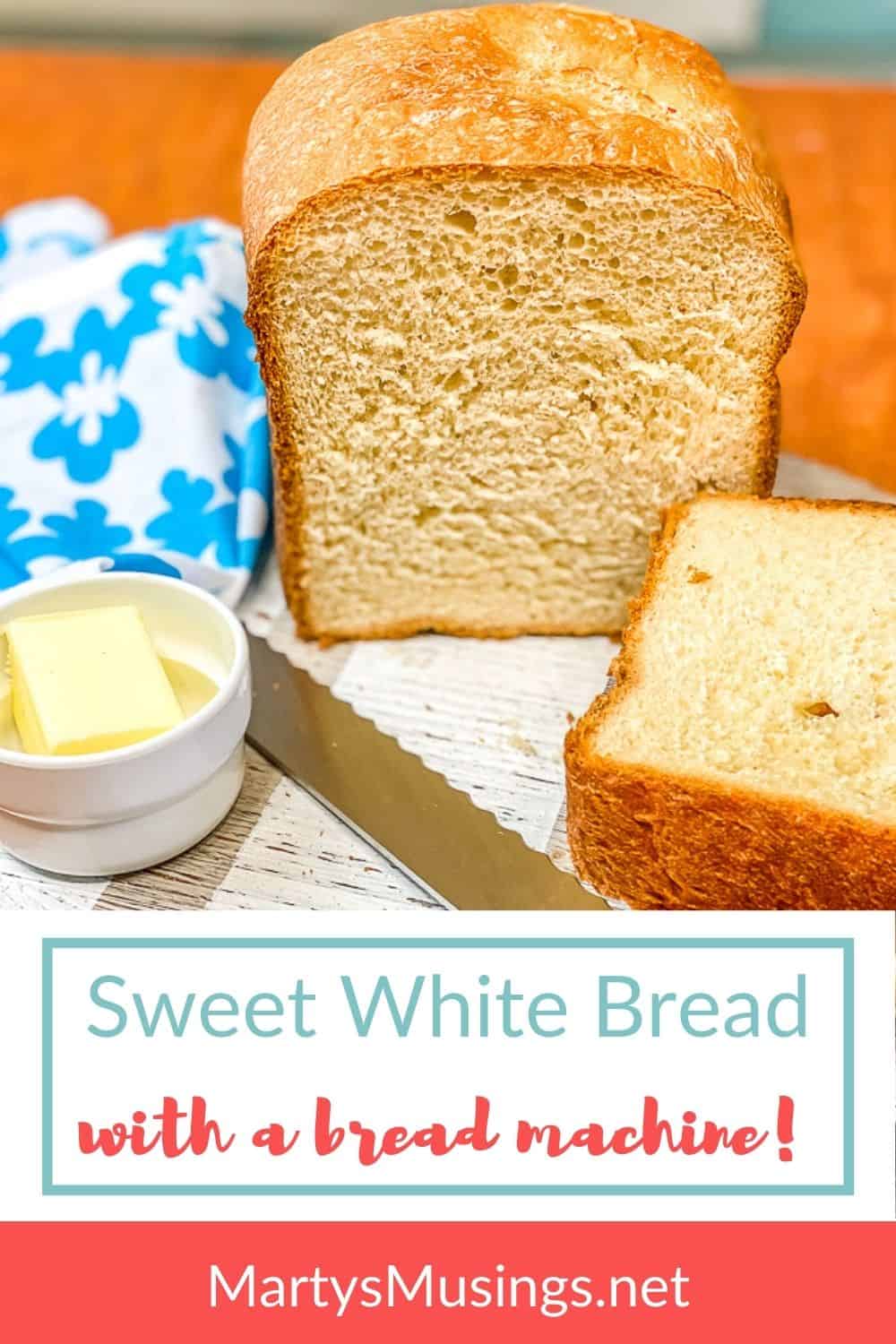 Sweet white bread with a bread machine sliced and served with butter