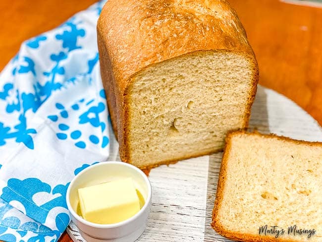 Homemade white bread sliced and served with butter