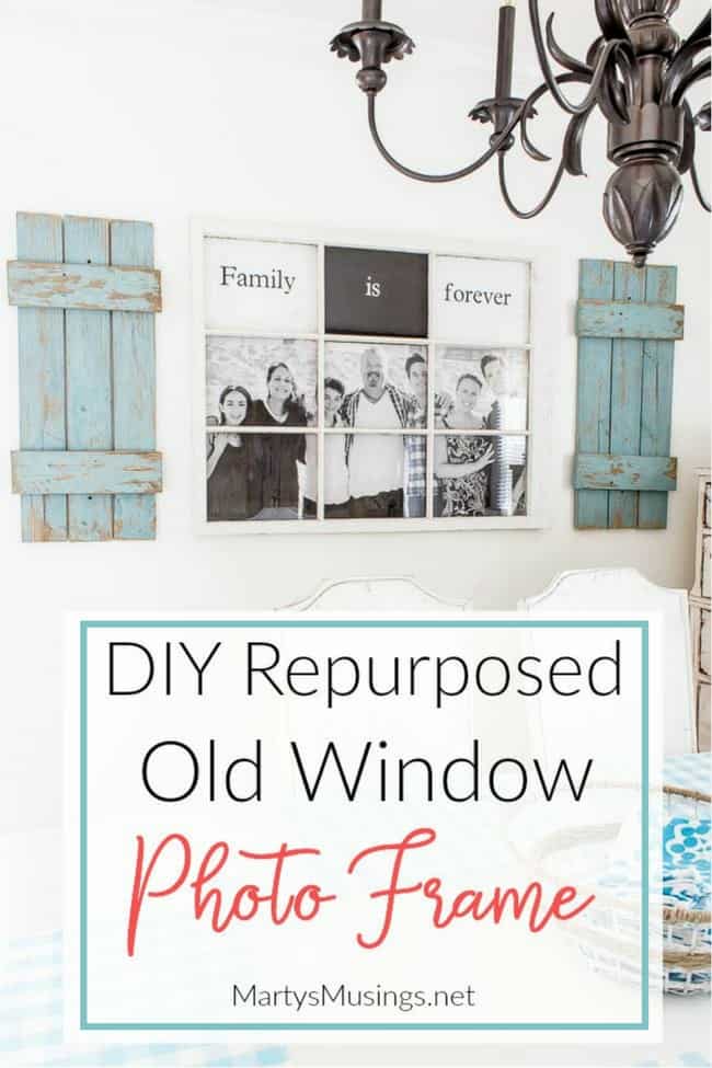 This DIY tutorial turns a cast off window and an engineering print sized family picture into a repurposed, rustic old window photo frame.