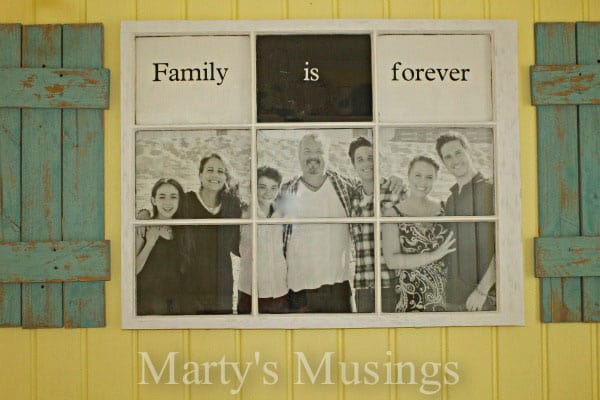 Photo Frame made of old window and fence boards from Marty's Musings