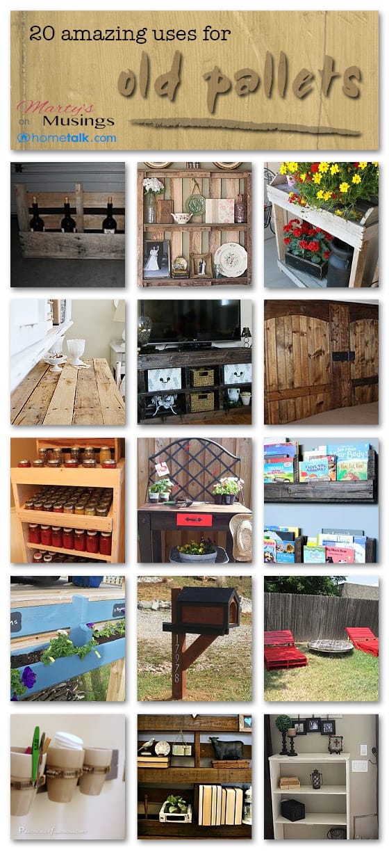 You won't want to miss this collection of ideas from Hometalk and Marty's Musings blog featuring 20 amazing uses for old pallets, including tables, shelves and rustic home decor.