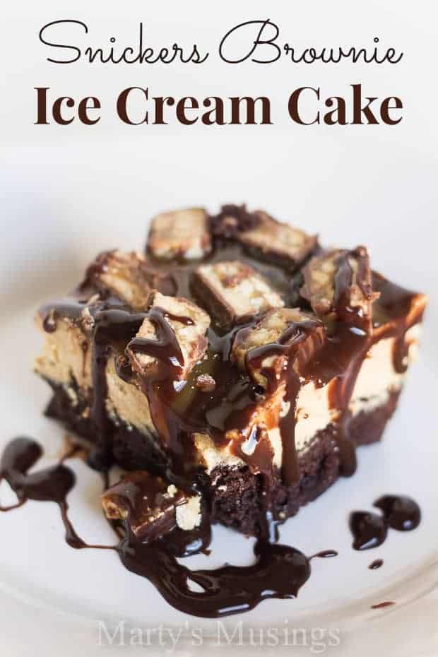 This scrumptious ice cream cake begins with a boxed brownie mix and ends with caramel, chocolate and snickers!