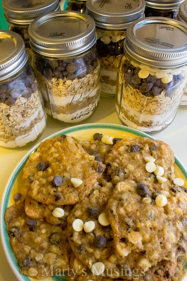 A close up of food on a table, with Jar and Cookie