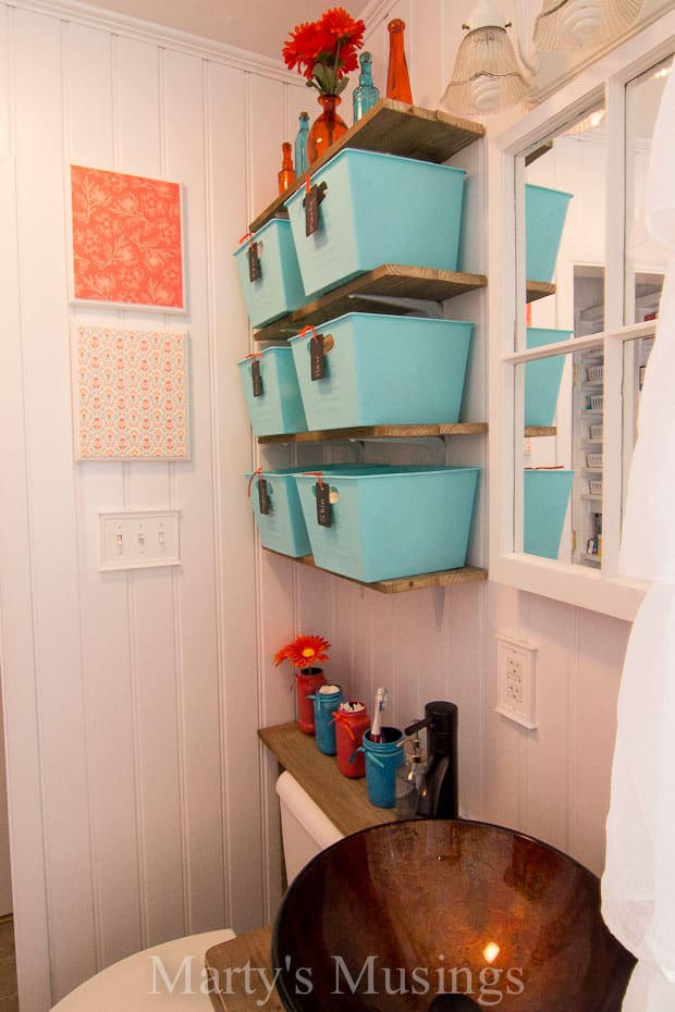 White beadboard walls in bathroom