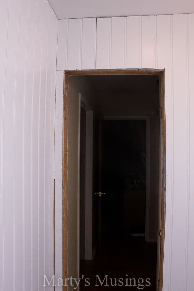 Beadboard paneling around door frame