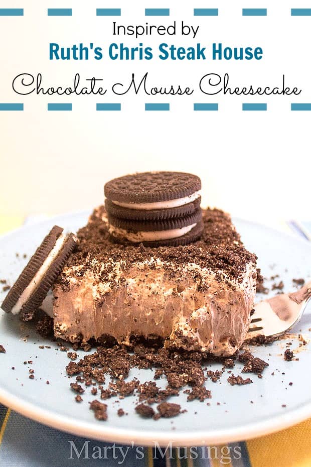 decadent Chocolate Mousse Cheesecake on white plate with oreos