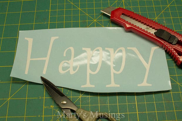 The word happy made out of vinyl