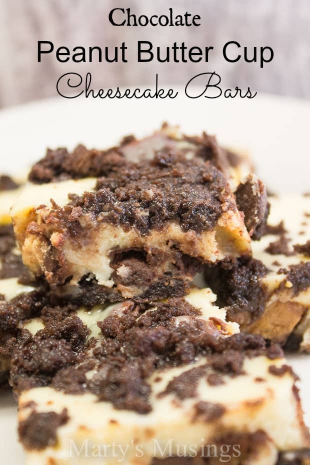 This Chocolate Peanut Butter Cup Cheesecake Bars recipe is sure to be a winner! Who doesn't love Reese's cups, cream cheese and chocolate? 