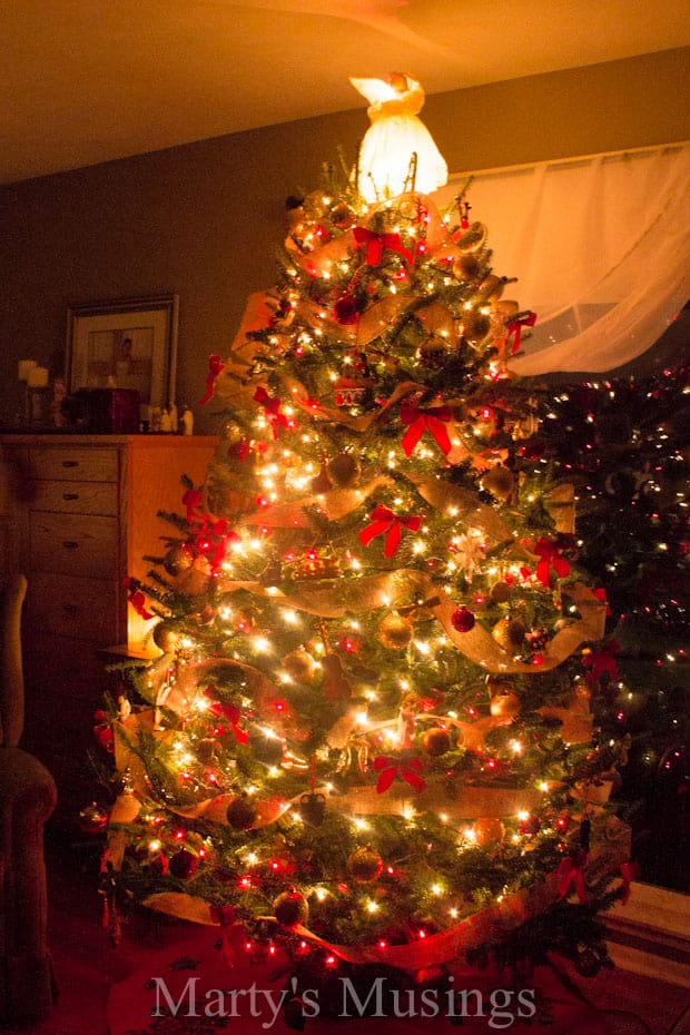 A christmas tree in a room