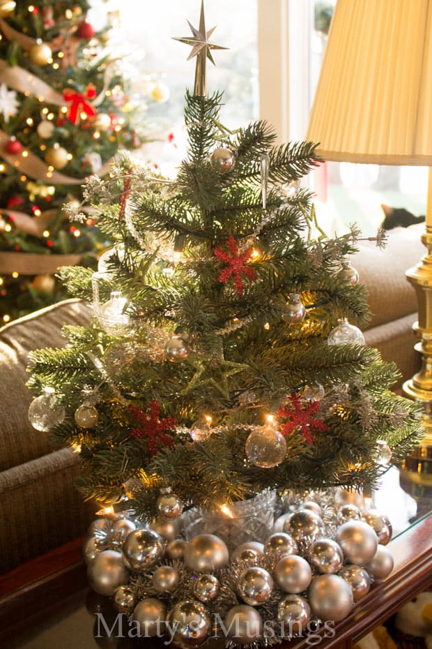 A christmas tree in a room