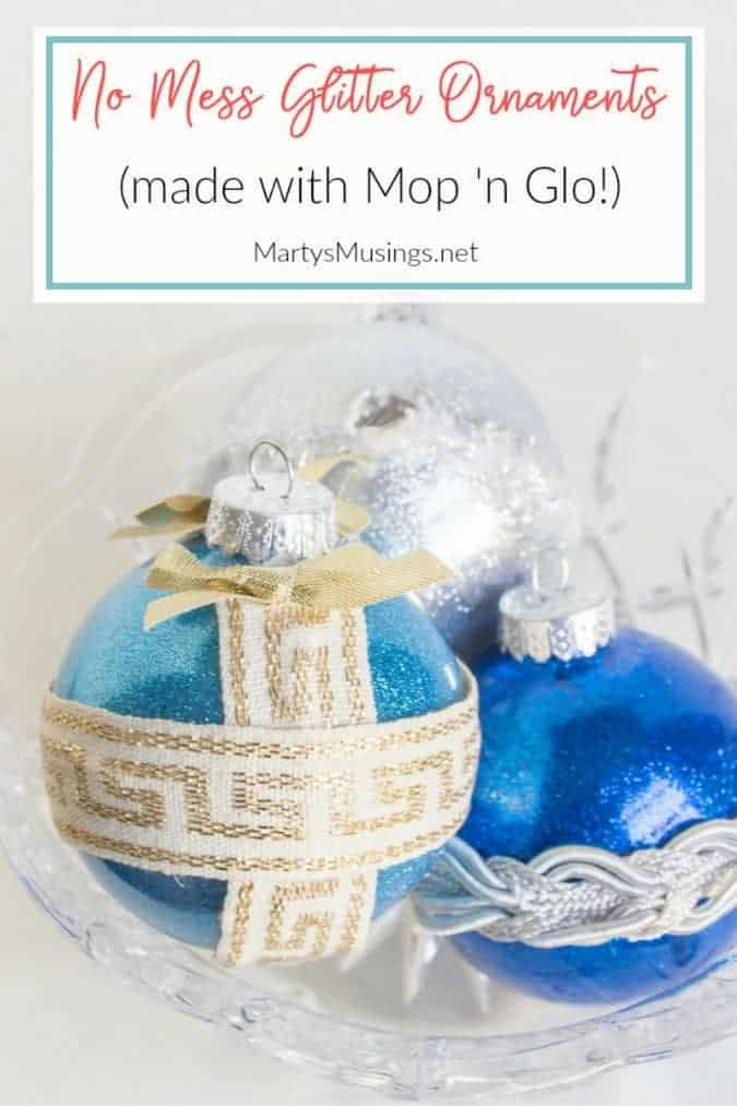 These easy and inexpensive no mess handmade glitter ornaments are perfect gifts for the kids and even non crafters to make using Mop & Glo!