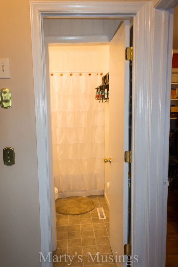 A view of a shower in a small room