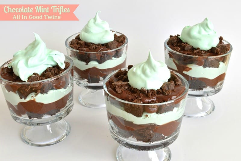 A dessert on a plate on a table, with Chocolate and Trifle