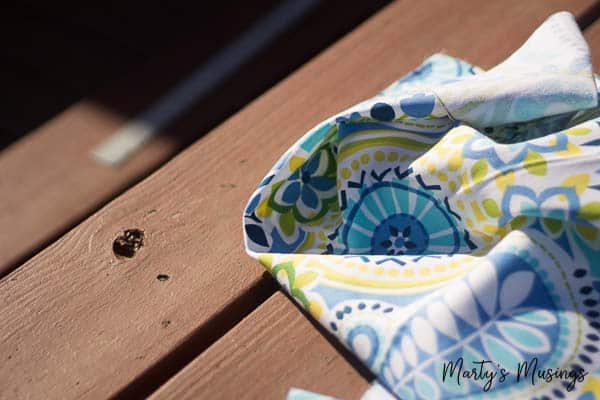 Outdoor table with floral fabric on top