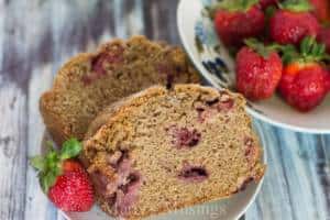 A close up of a plate of food, with Bread and Strawberry