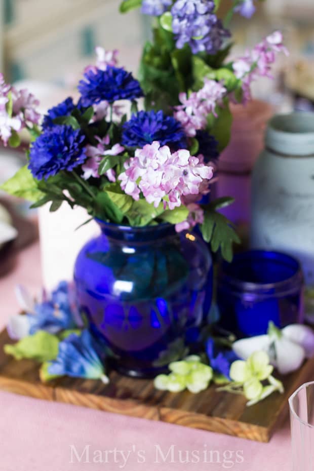 A bouquet of flowers in a vase on a table