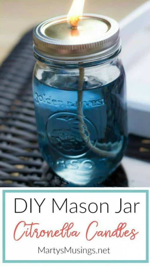 DIY mason jar citronella candles with blue jar on table