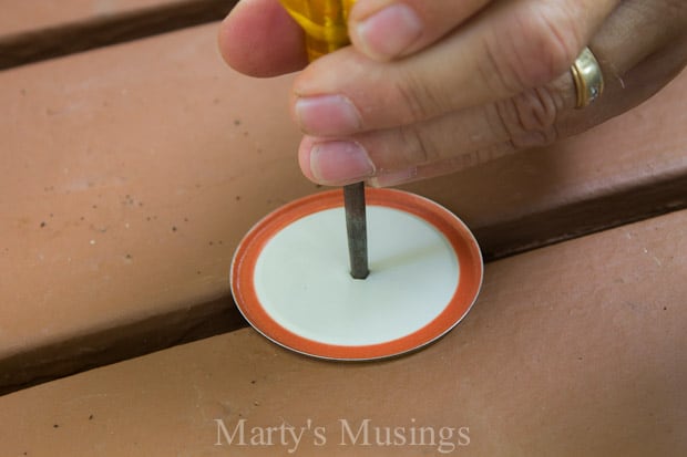 adding hole to mason jar lid for Citronella Candles - Marty's Musings