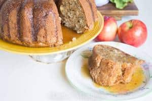 A plate of food, with Apple and Cake