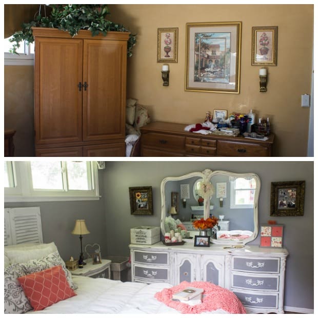 Gray and Coral Bedroom Makeover - Marty's Musings