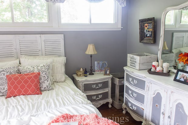 Gray and Coral Bedroom Makeover Reveal