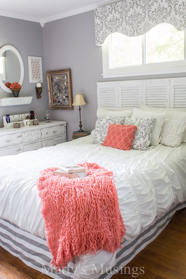 gray and coral bedroom makeover: budget tips and tricks