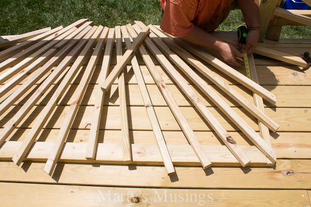 Measuring pickets to build sunburst deck railing