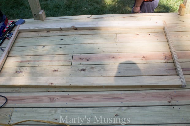 Laying out wood outline of deck railing