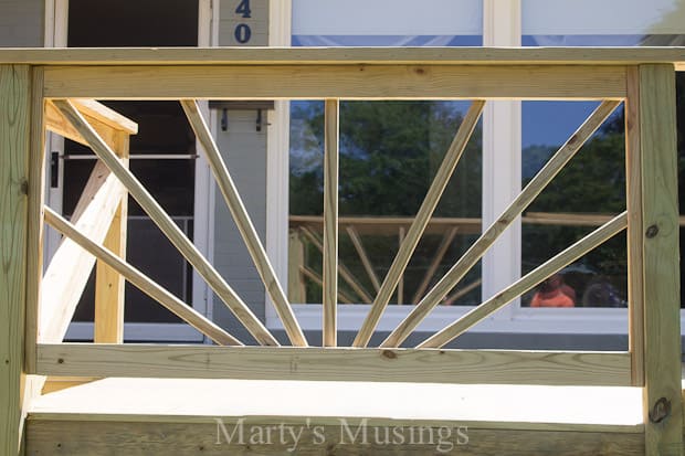 First step in building sunburst deck railing