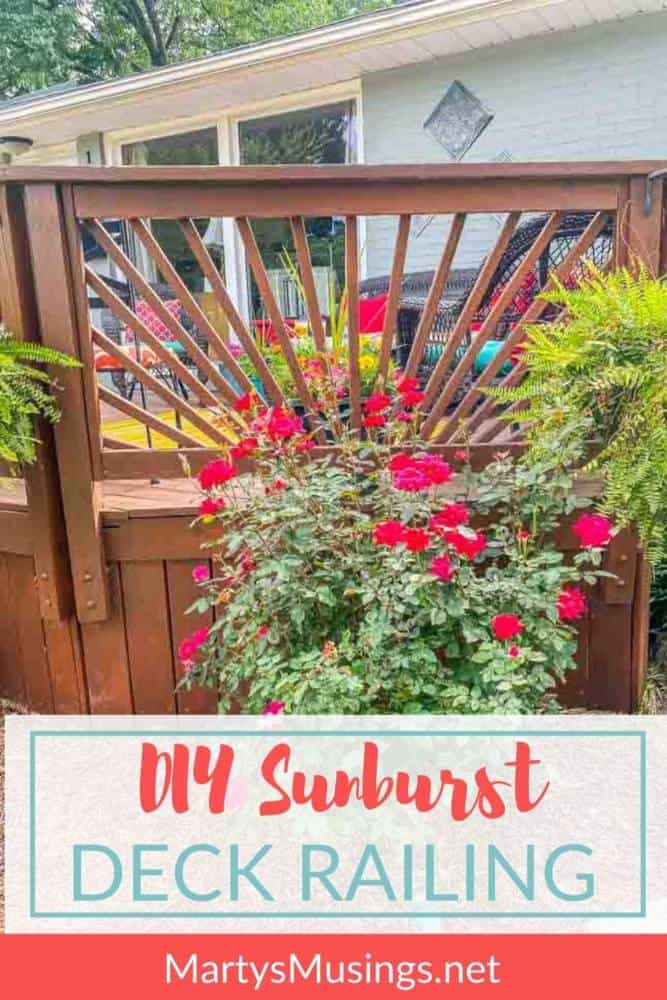 Sunburst deck railing with red roses in front