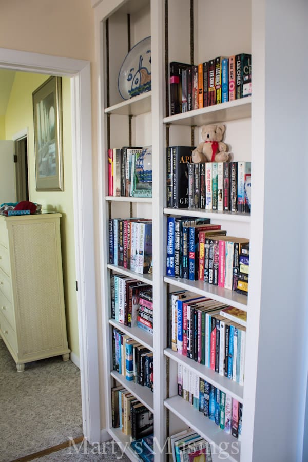 A close up of a book shelf