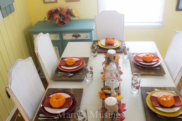 Food on a table, with Thanksgiving dinner