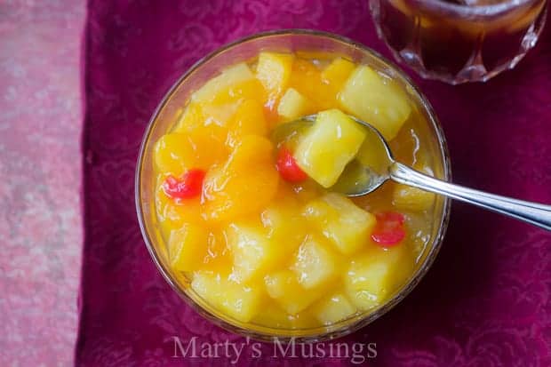 A glass bowl of fruit