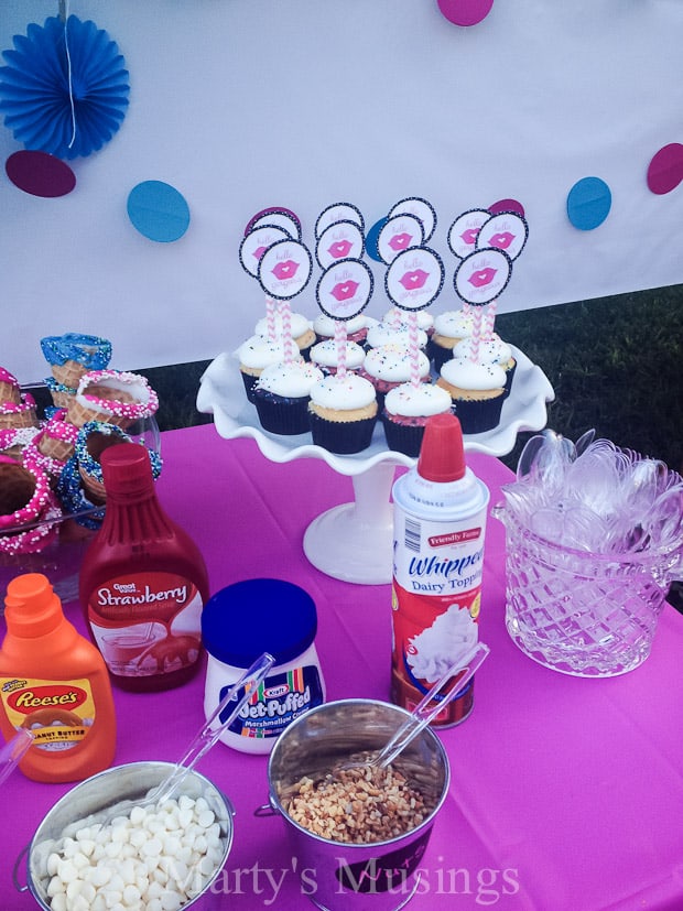 Food on a table, with Gender reveal party