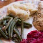 A close up of a plate of food, with Bean and Green