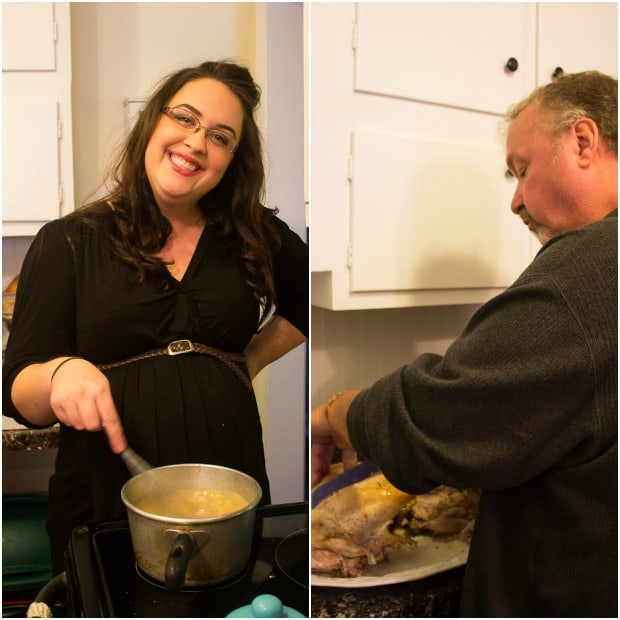 A person cooking food in a kitchen