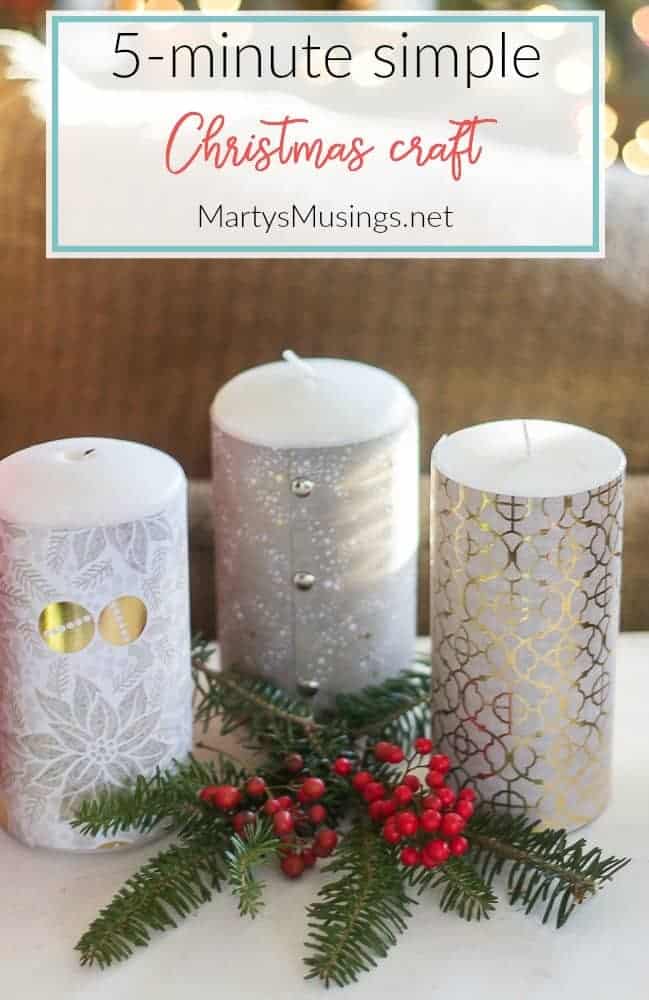 5 minute simple Christmas craft with candles and scrapbook paper