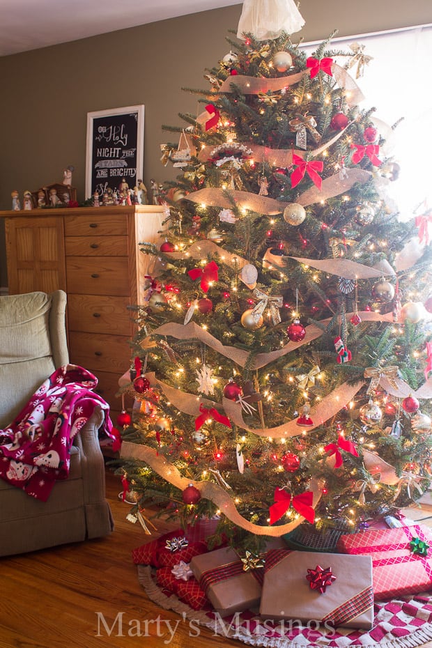 A christmas tree in a room