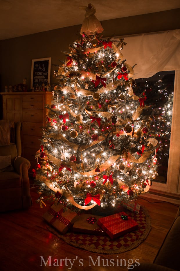 A christmas tree in a room