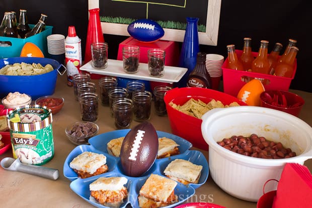 A bowl of food on a table, with Party and Fudge