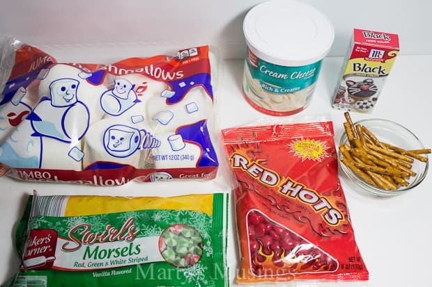 Ingredients for marshmallow snowman