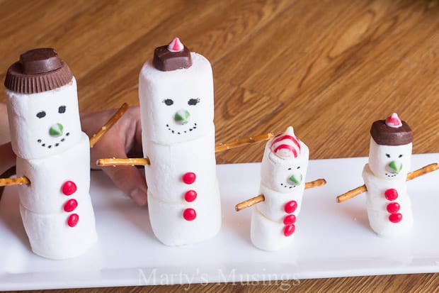 Marshmallow family with candy decorations